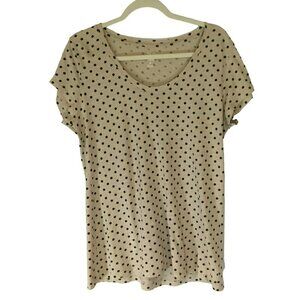 Style & Co Sport Essential Tee Tan Black Polka Dot Women Sz Medium Short Sleeve
